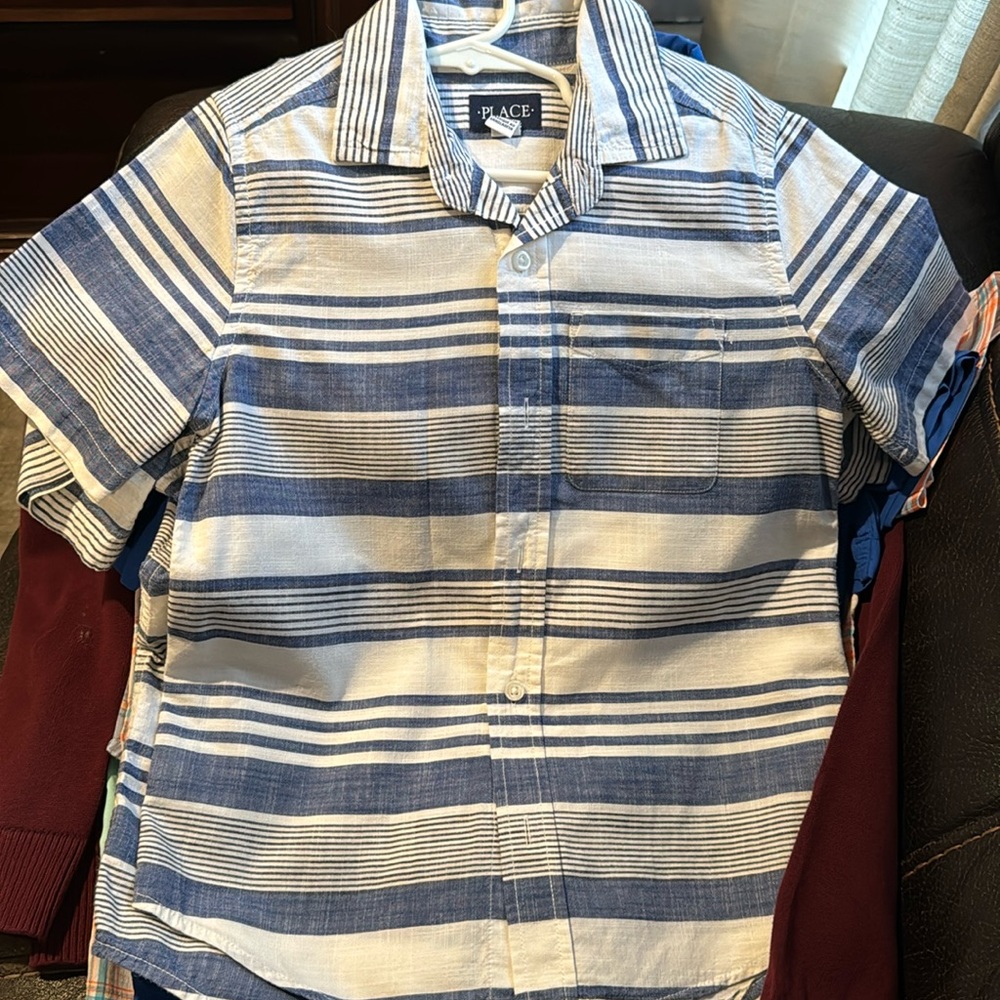 White and blue shorts sleeve button up